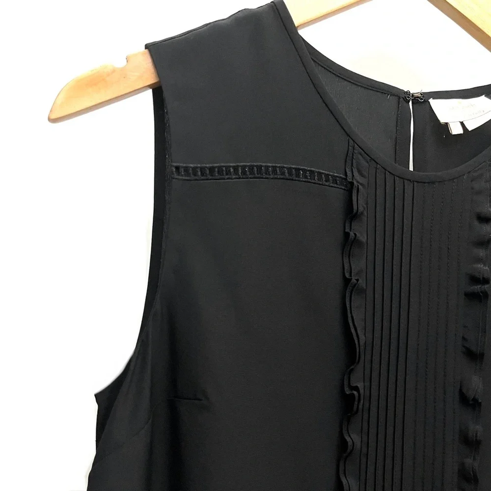 Kate Spade | Black Silk | Pleated | Embroidered | Sleeveless | Top